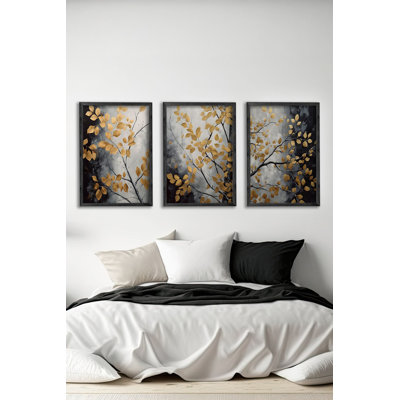Ensemble de 3 panneaux décoratifs élégants en bois aggloméré, cadre en bois massif, 13,4 x 19,3 x 0,6 pouces | Œuvre d'art 100% MDF avec impression numérique | Parfait pour le salon, la chambre à coucher et le bureau, design élégant et moderne