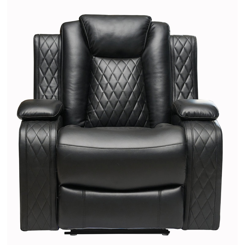 38.6" Wide Transitional Leather Manual Recliner, Black Faux Leather