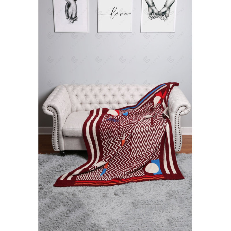 Jeté de luxe à motif géométrique - Bourgogne, Géométrique bourgogne, L 60 po x l 50 po