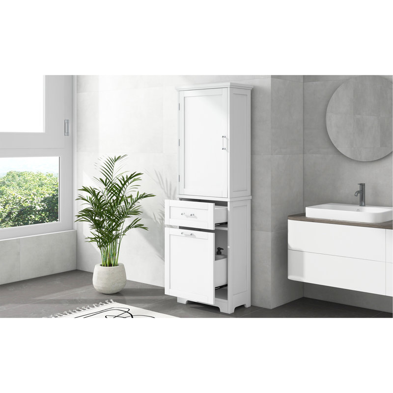 Grande armoire de rangement pour salle de bain, armoire de rangement autoportante avec deux tiroirs de taille différente et tablette réglable