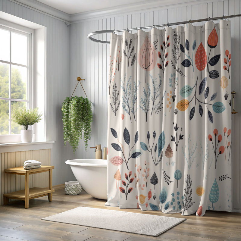 Subtle Blooms - Premium Shower Curtain, 74" H x 71" W