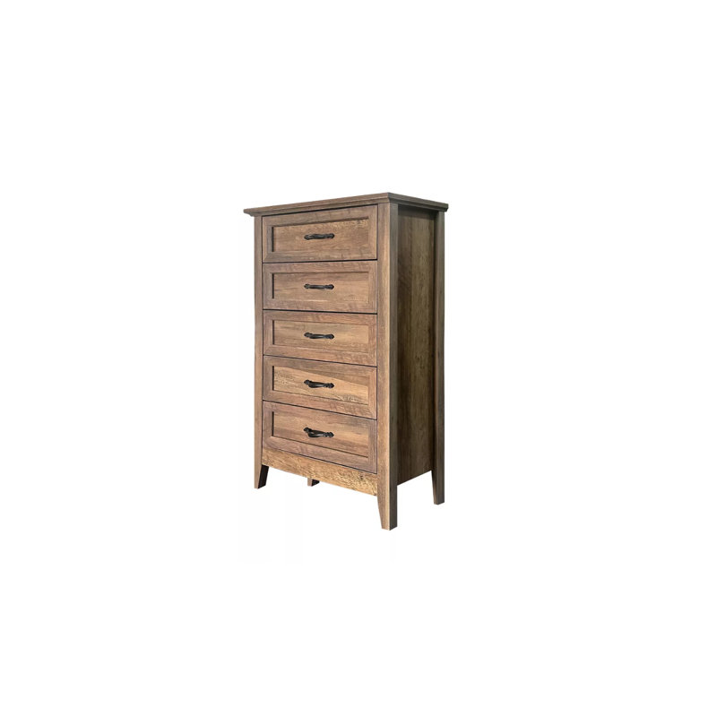 Chest of Dresser, Wood Vintage Dresser 5 Drawer, Tall Dresser for Storage Organizer Clothes, Brown