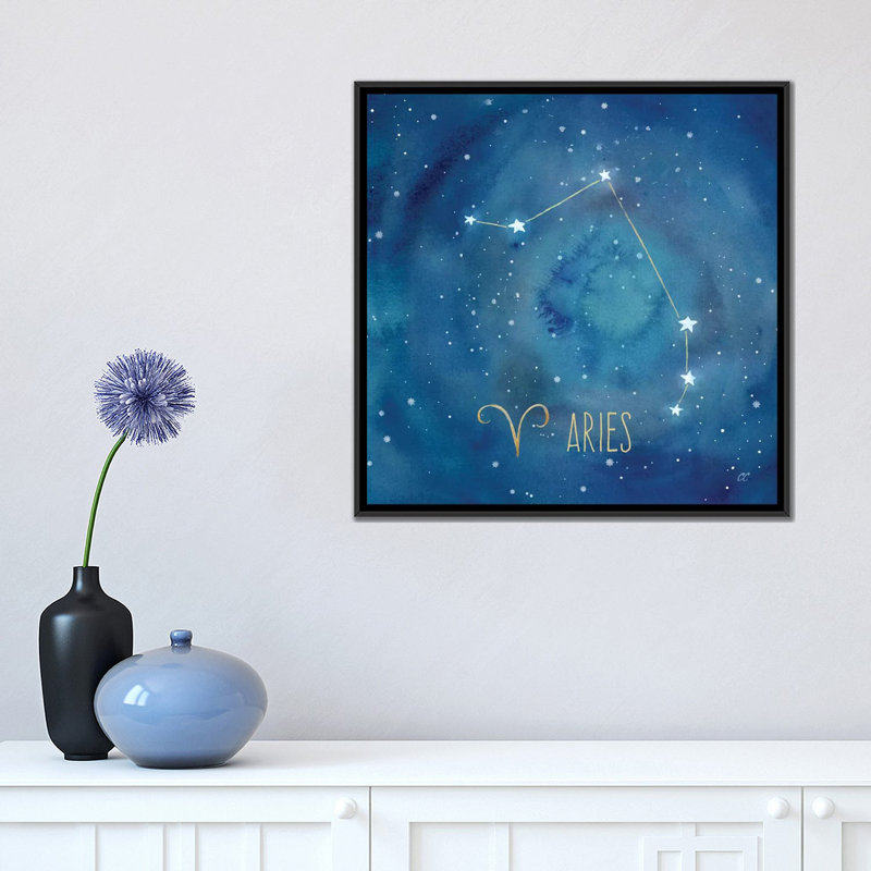 «Star Sign Aries», impression sur toile tendue, H 18 po x l 18 po x P 1,5 po, Toile avec cadre noir, Pas de tapis