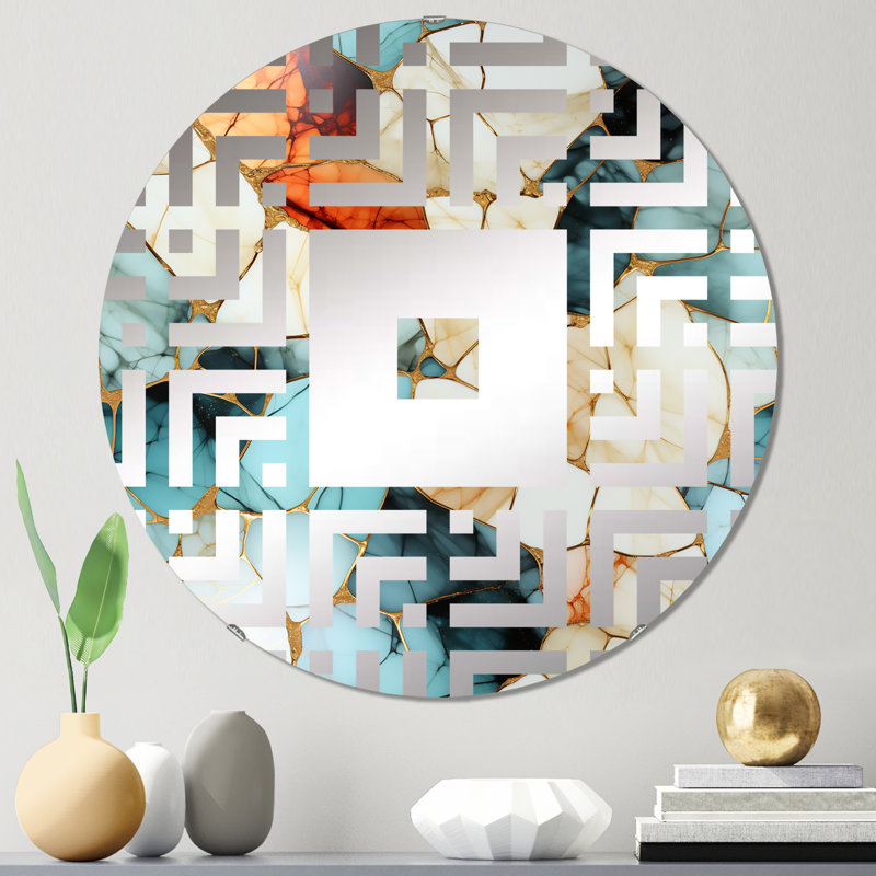 Multicolore marbre mosaïque harmonie motif - miroir mural carré, 23,6 po x 23,6 po