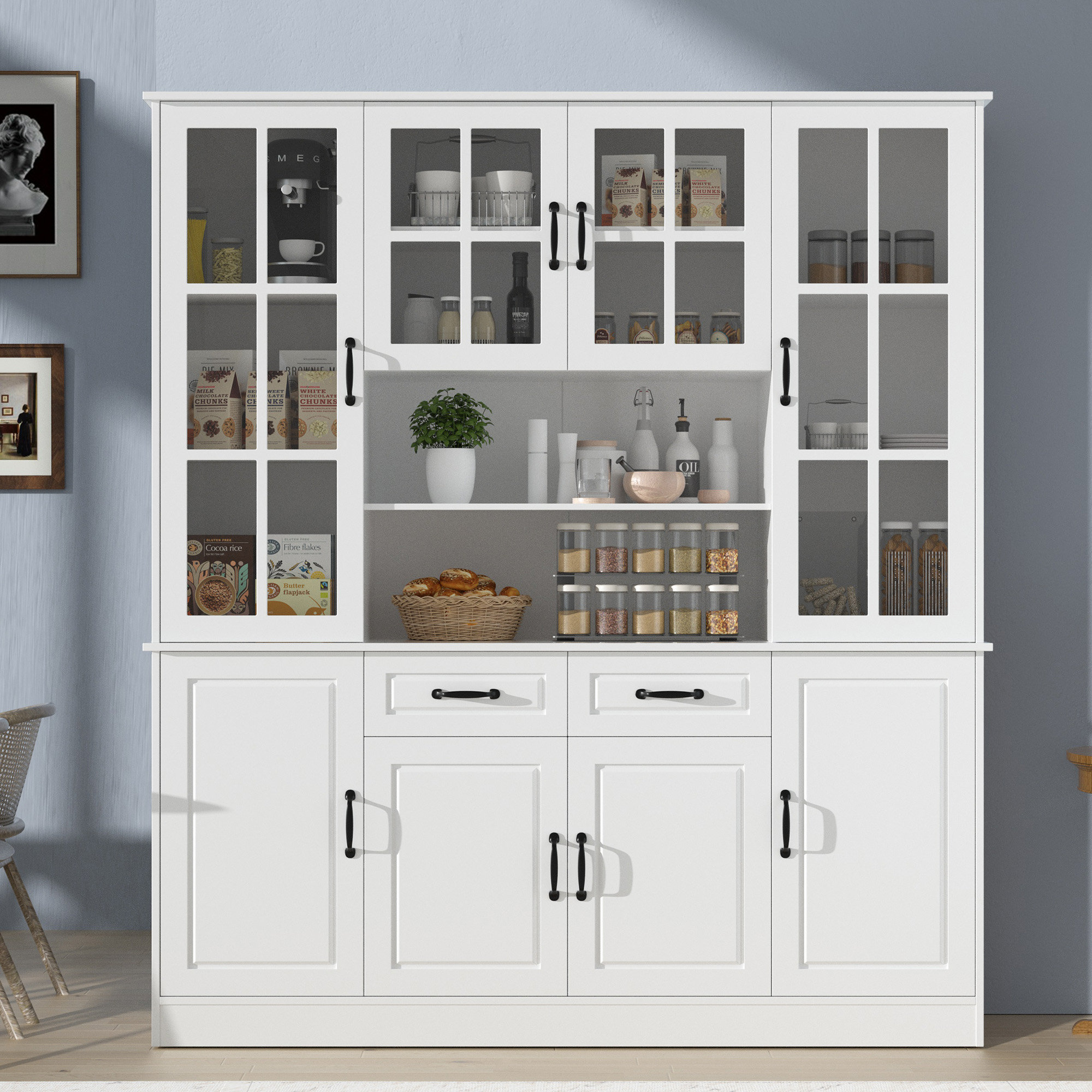 Ebern Designs Kitchen Pantry Storage White(63"l X 71"h X 16"w