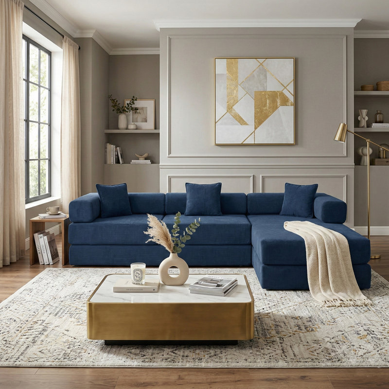 Canapé-lit modulaire et convertible 108 po Corduroy, Bleu