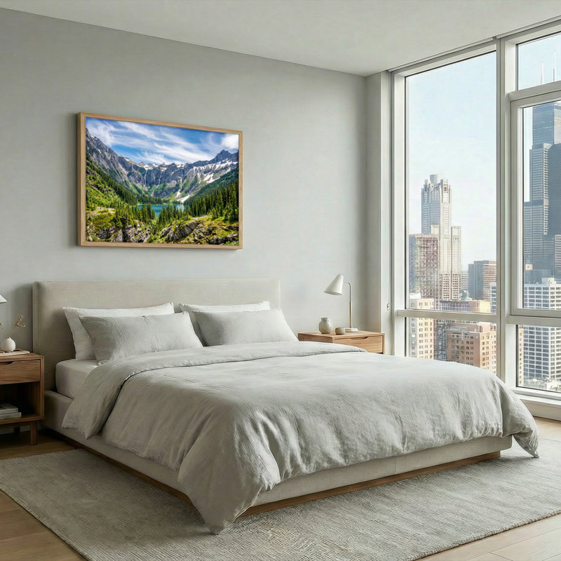 Ensemble de 1 tableau sur toile représentant un lac de montagne, 36"H x 48"W, Natural