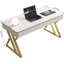 Bureau de direction avec tiroirs, bureau d'ordinateur blanc avec tiroirs avec plateau en verre trempé et motif en marbre, bureau à domicile moderne de 47 pouces avec station de charge pour bureau, salon, chambre à coucher