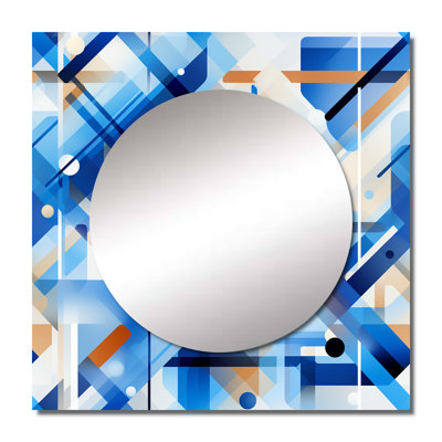 Cobalt Blue And White Grid Geometric II - Modern Large Square Mirror Wall Decor For Bedroom
