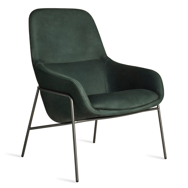 Acre Upholstered Accent Chair, Blackened Steel, Navy Green Leather