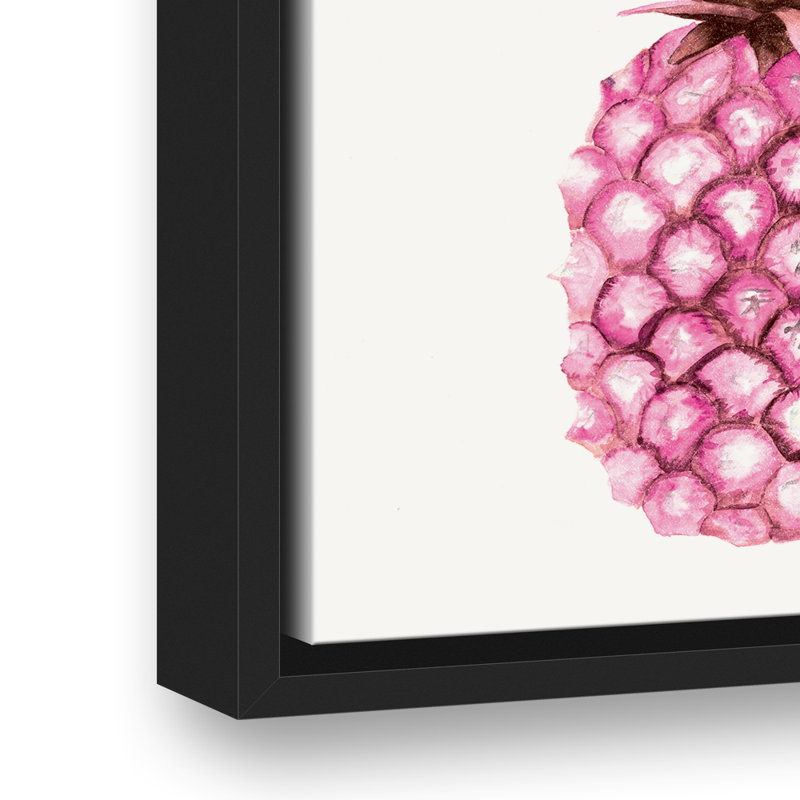Aquarelle rose ananas - reproduction sur toile, H 18,75 po x l 13,75 po, Cadre noir