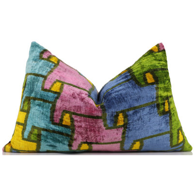 Colorful Pixel Abstract Velvet Pillow – Handmade 16X24 Lumbar
