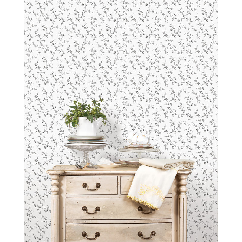 Pretty Prints Allisons Floral Trail Wallpaper Roll, Black