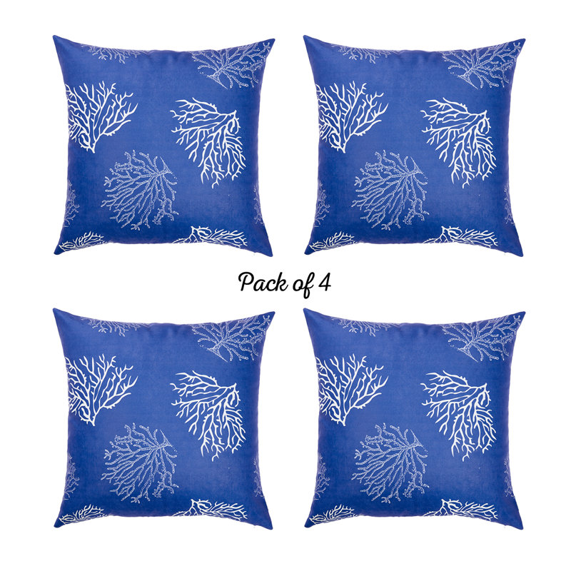 Blue and White Coastal Reef Polyester Pillow Covers Set of 4