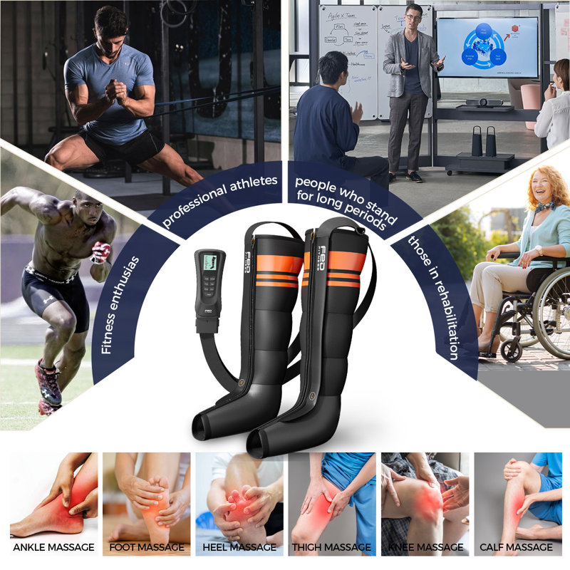 Masseur de jambes à compression d'air FED Fitness LM1, 3 modes et 4 intensités pour les pieds et les mollets, taille S