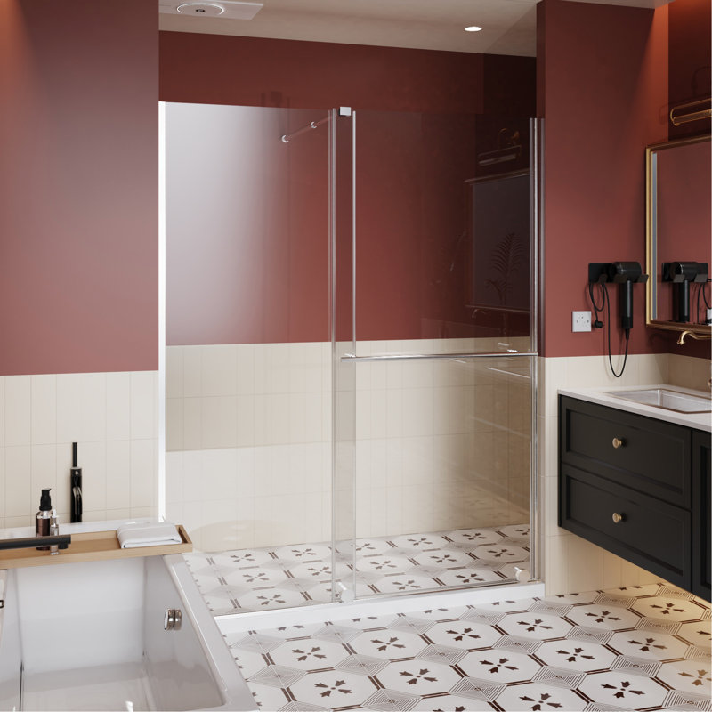 Glass Shower Door, 30 - 60 In.W X 72 In.H Shower Sliding Door Walk-In Shower Screen Dual Usage,1/4 Inch Thick Glass Panel With Stainless Steel Handle, Supporting Bar, Chrome