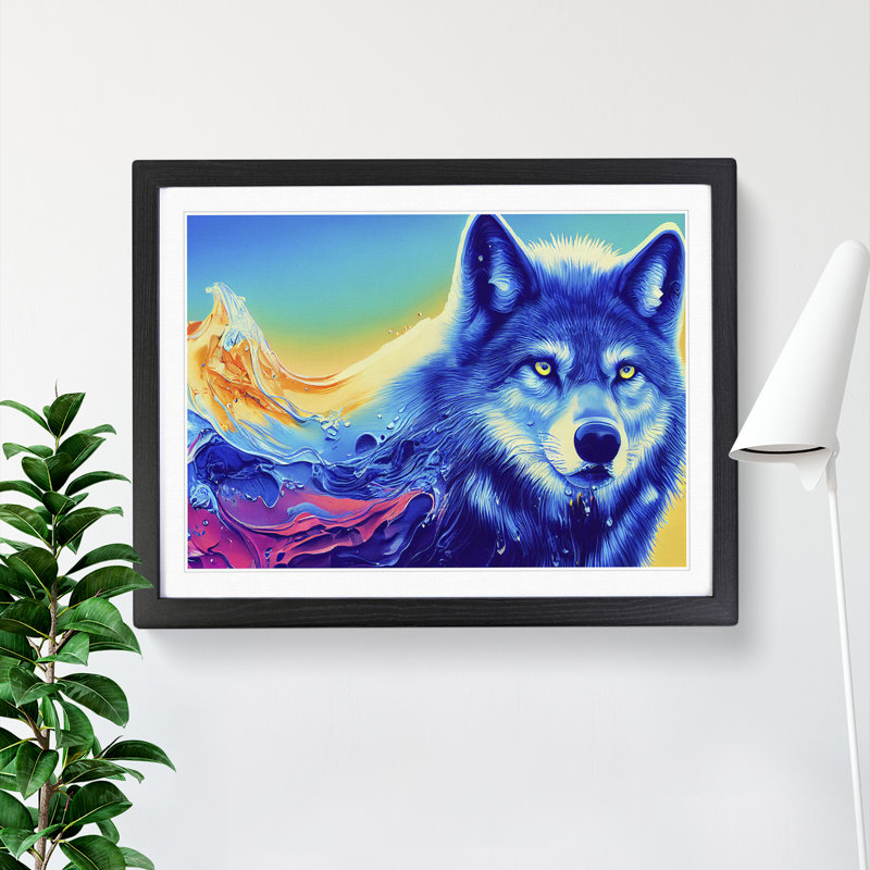 XH1022-10264X Wolf In Colour - Single Picture Frame Print, 25cm H x 34cm W, Black 