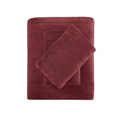 Drap-housse 4 pièces bourgogne - 100% doux et invitant, brossé deux fois pour un fini velours, livré avec un drap plat, 2 taies d'oreiller