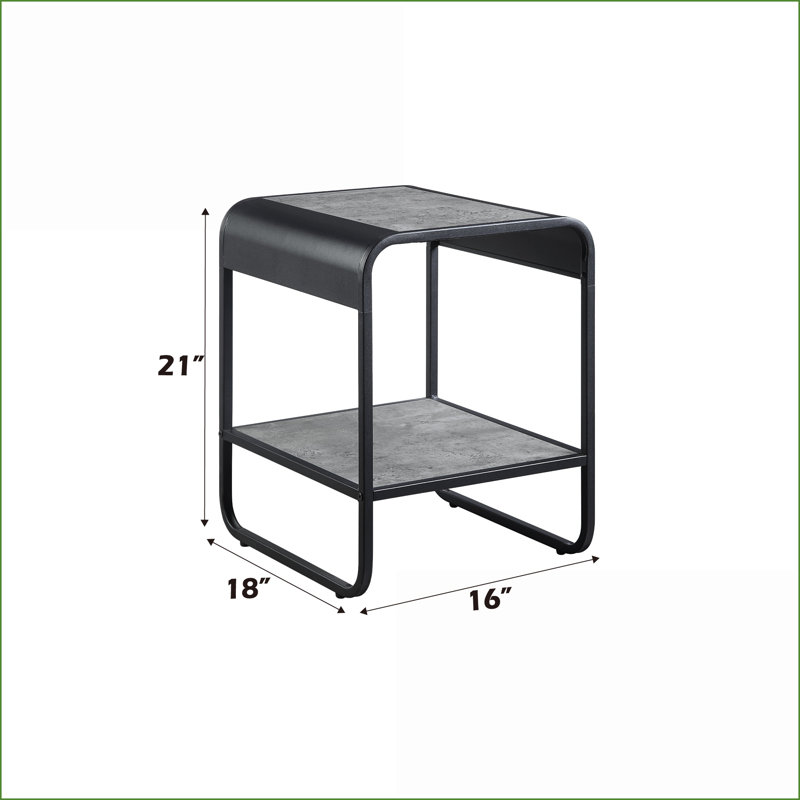 Gris béton Table basse noire moderne avec compartiment de rangement, facile à assembler pour le salon