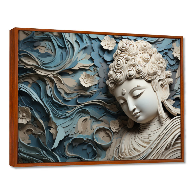 Statue religieuse bouddhisme I - décoration murale bouddhisme, H 30 po x l 40 po x P 1,5 po, Cadre flottant brun