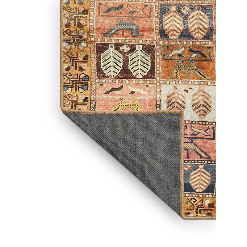 Tapis doré/beige traditionnel, Rectangle 2 pi x 5 pi