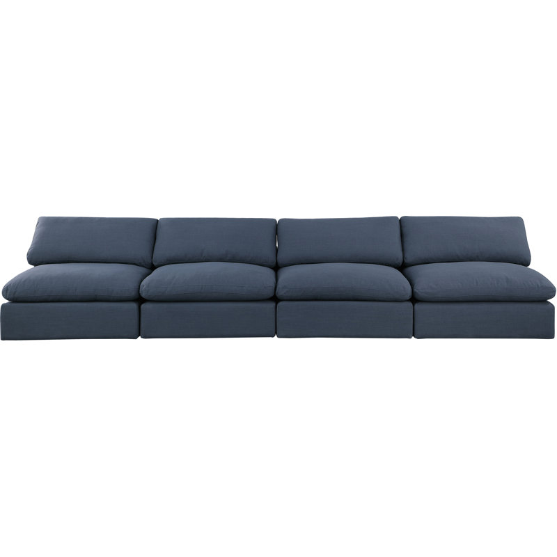 Canapé modulaire en lin Hirvin, Tissu texturé en lin bleu marine