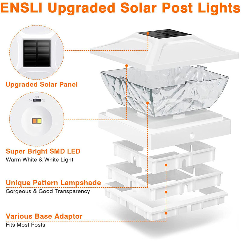 White LED Solar Powered Fence Post Cap Lights Multipack