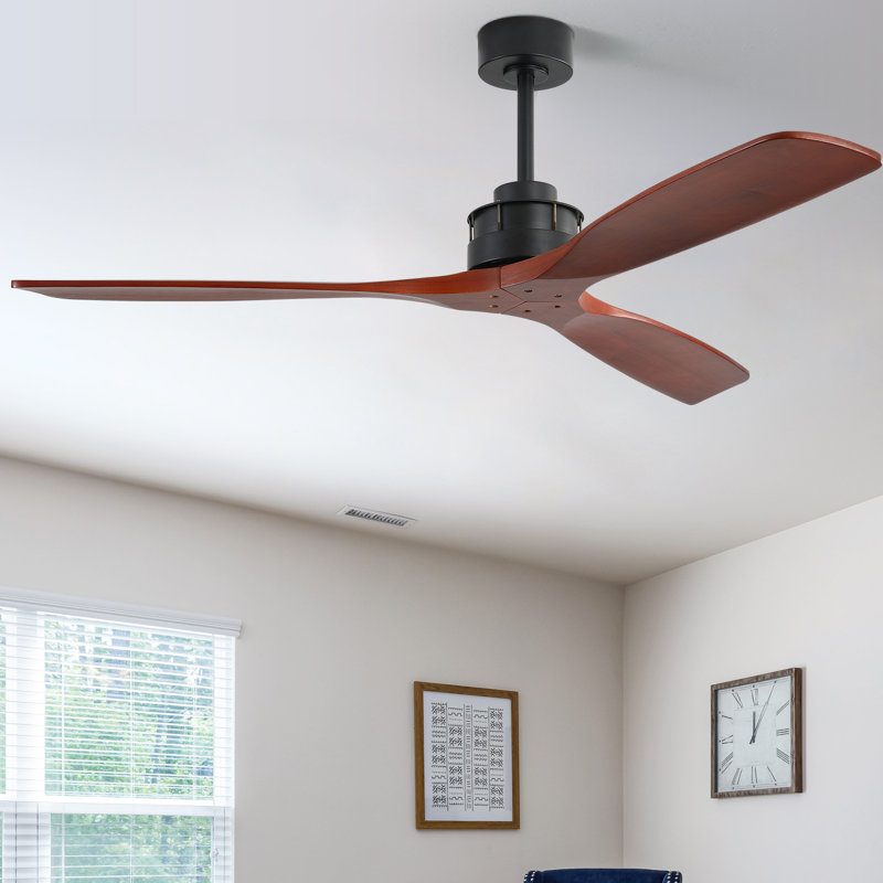Nicola 60" 3 - Blade Standard Ceiling Fan with Remote Control, Black with Dark Brown Blades