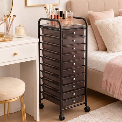 Chariot de rangement à roulettes à 10 tiroirs, organisateur mobile utilitaire - Tiroirs en plastique pour fournitures de loisirs créatifs, rangement de matériel artistique pour salle de formation et bureau à domicile