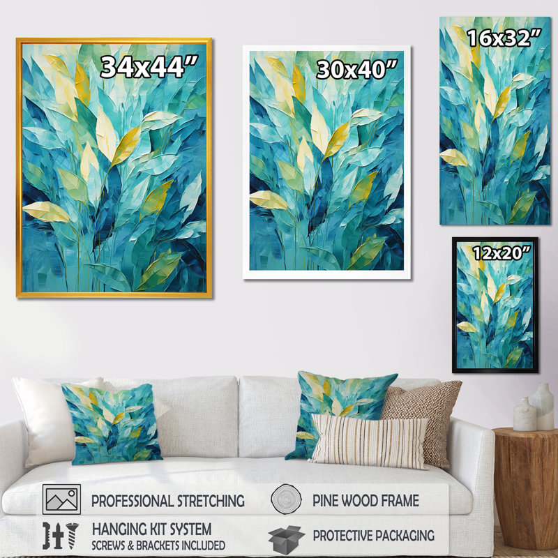 «Blue Tropical Plants Mirage 1 - Jungle», art mural, H 40 po x l 30 po x P 1,5 po, Toile tendue