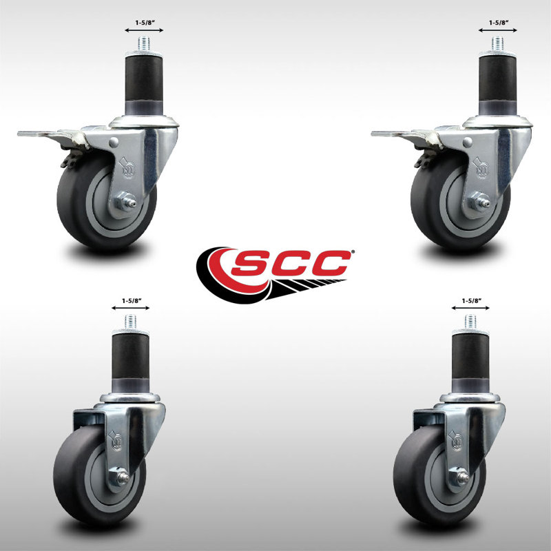 3.5 Inch SS Thermoplastic Rubber Swivel 1-5/8 Inch Expanding Stem Caster Set 2 Total Lock Brakes