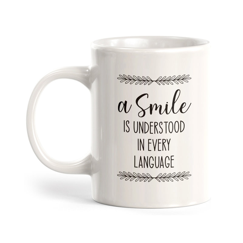 Une tasse de café «Un sourire est compris dans chaque langue», Ensemble de verres à lait, Plastique polypropylène