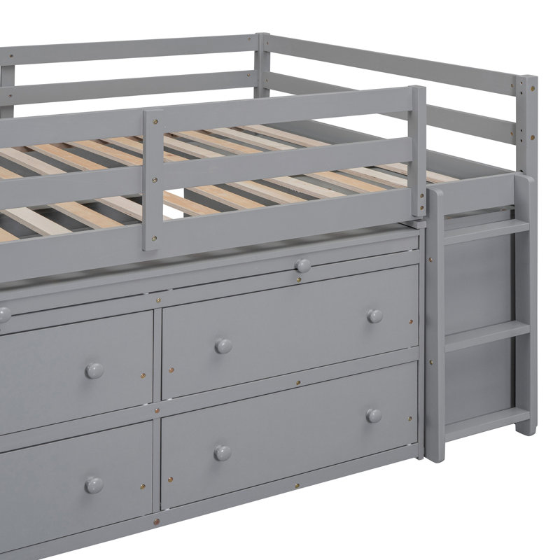 Lit mezzanine double avec bureau et rangement supplémentaire en gris - Améliorez la fonctionnalité de votre chambre à coucher