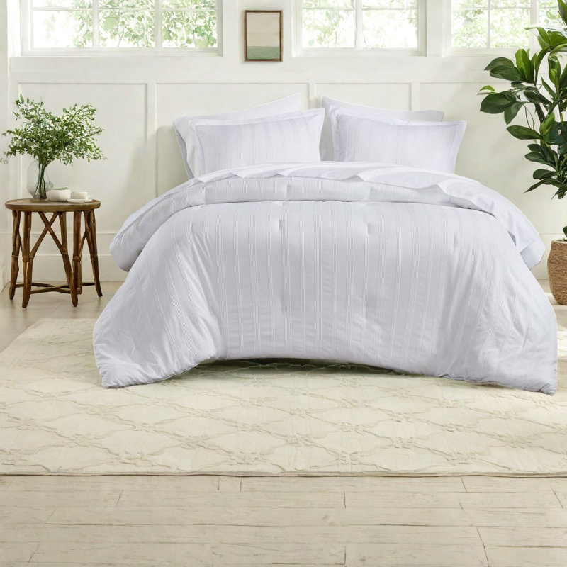 Soft 7 Piece Full Bedding Sets, Polyester Striped Modern Dorm Home
