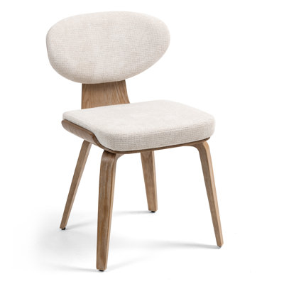 Set of 2 Bernique Beige Washed Woven Fabric Dining Chair with Natural Wood Legs by Corrigan Studio