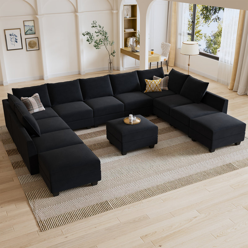 Canapé modulaire rembourré en velours Kandle, Velours noir