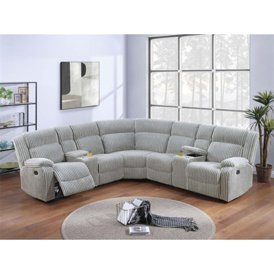 Sectional Sofa W Console Cup Holder 3Pc Set Ash Color Luxurious Upholstered Fur Like Corduroy Living Room Couch Motion Reclining