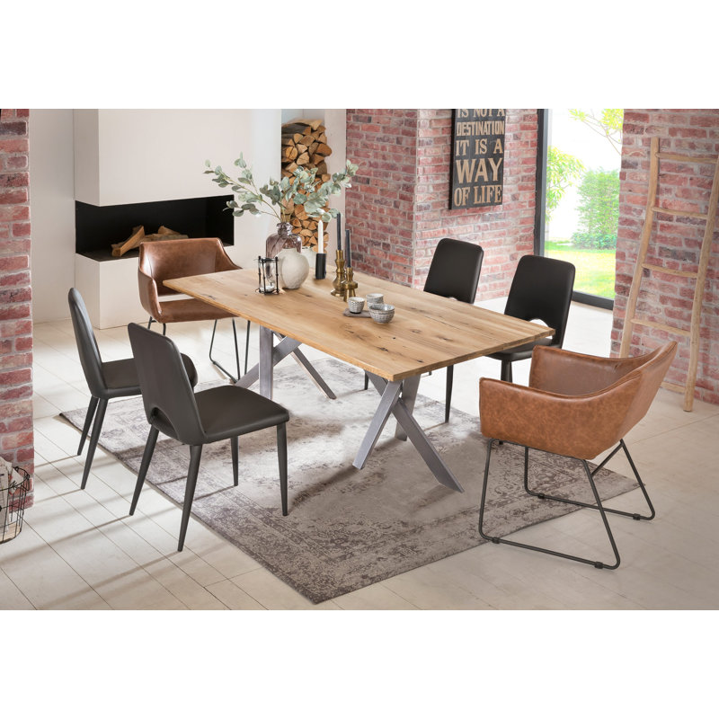 Diane Oak Solid Wood Top Metal Base Dining Table, Silver, H76 x L220 x W100cm