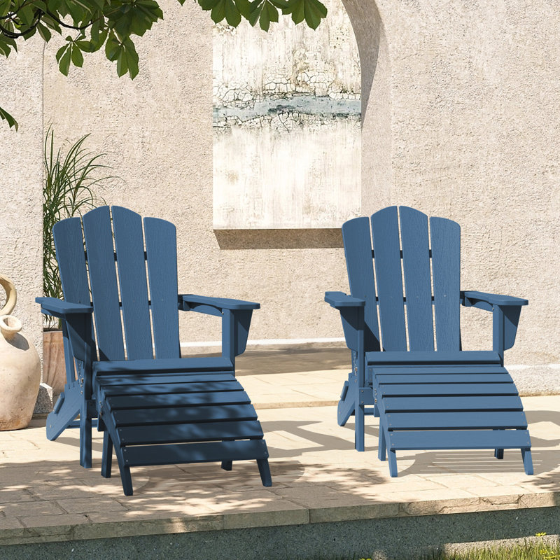 Wolak Classic Outdoor Adirondack Folding Ottoman, Navy