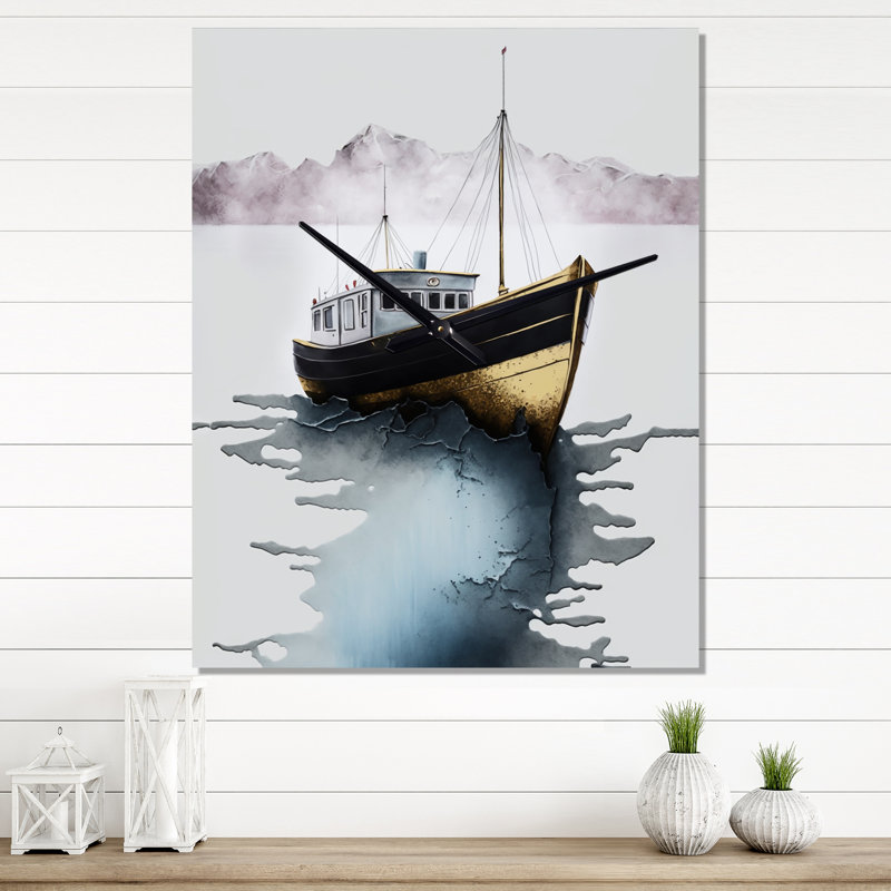 Horloge murale bateau de pêche moderne III, H 40 po x l 30 po x P 1 po