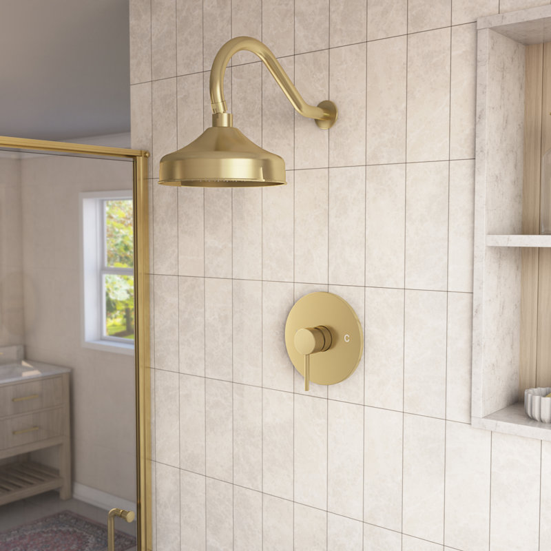 Elegance Rainfall Shower Set with Round Shower Head and Round Valve, Brushed Brass, Brushed Brass