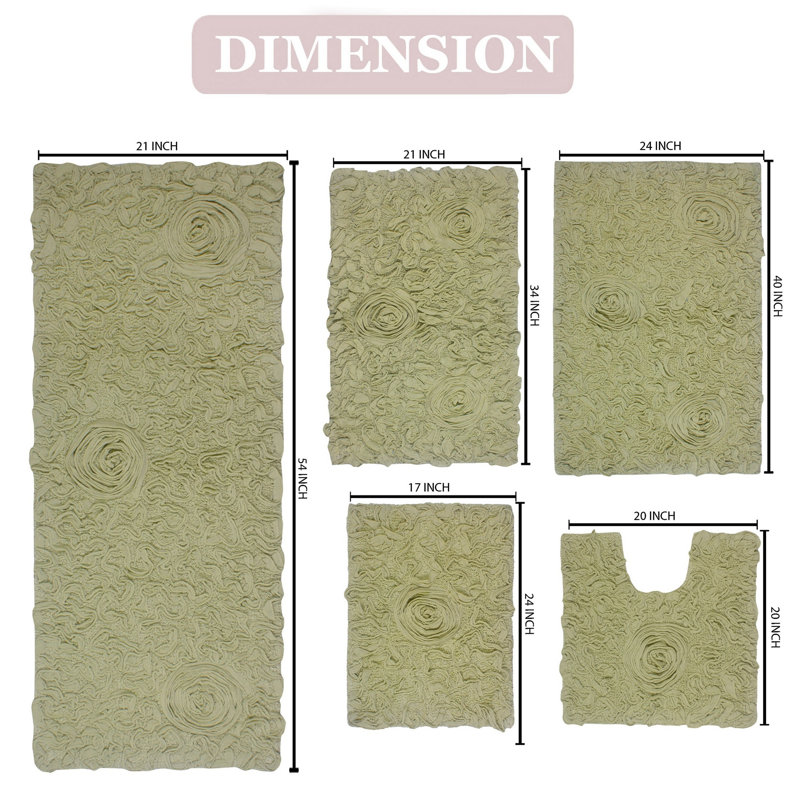 Freida Plush floral Complete Bath Rug set (Set of 5), Green