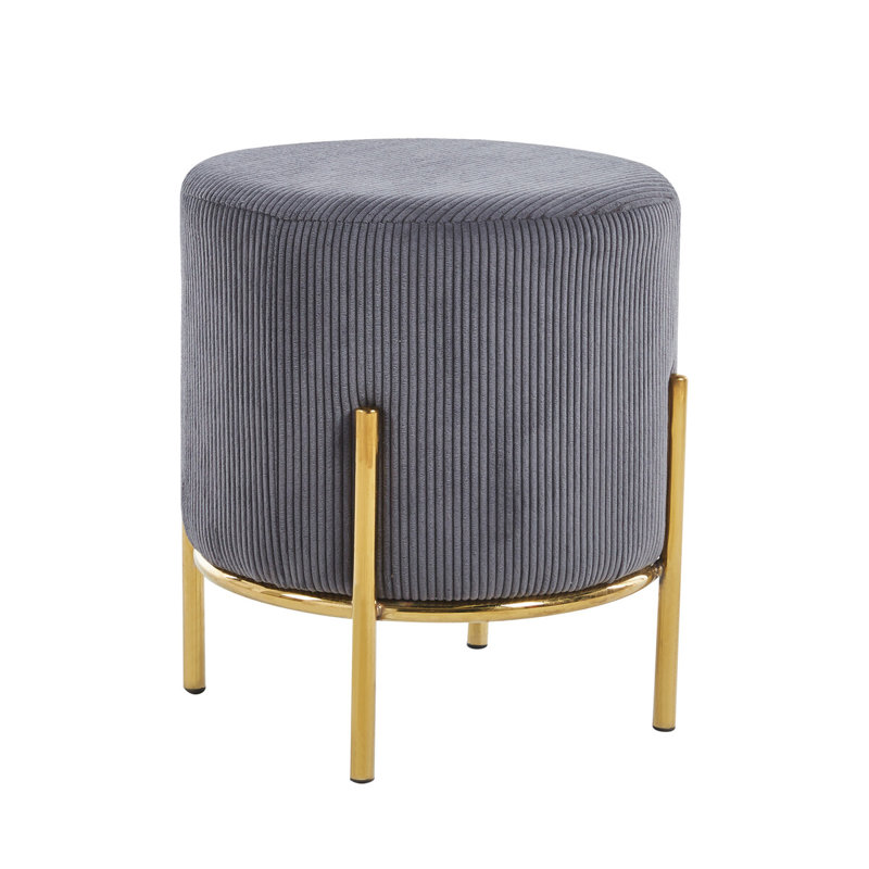 Tympanick 35cm Wide Round Footstool Ottoman,  Gold, Grey/Brown/Blue