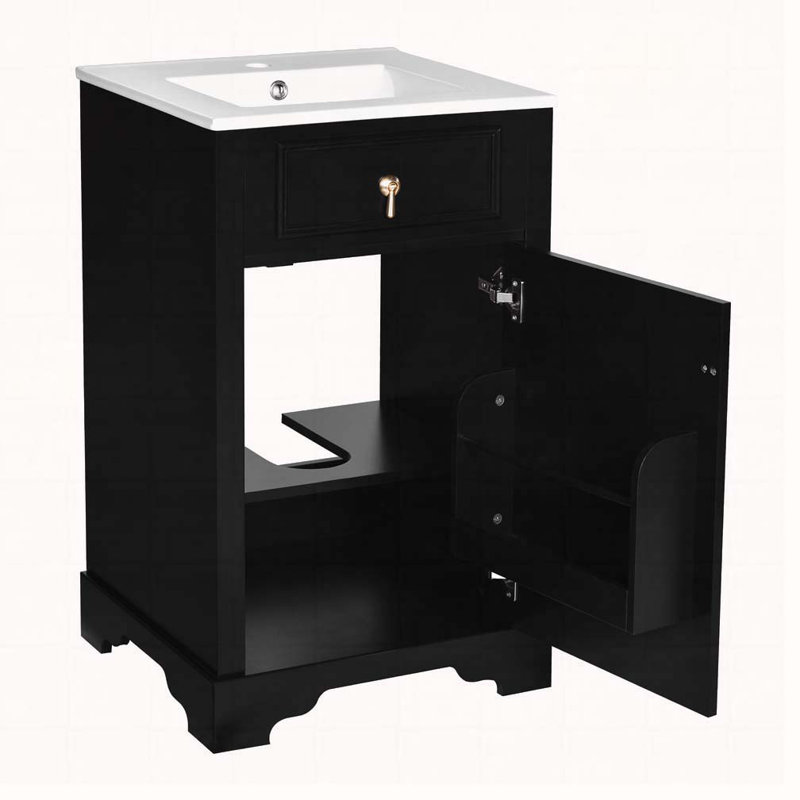 Meuble-lavabo de 20 po avec lavabo en céramique, Black