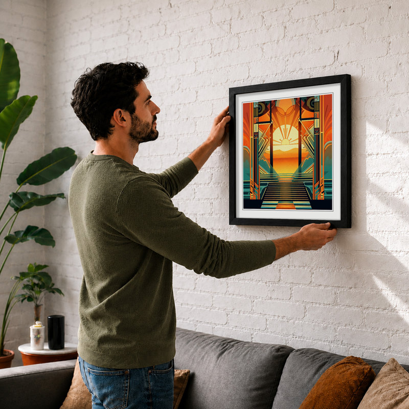 Sunrise Art Deco No.1 - Framed Print, Black