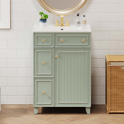 Armoire de salle de bain avec lavabo en céramique, 2 tiroirs et 1 porte