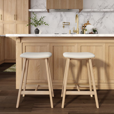 Beryl Upholstered Counter Height Stool (24in) - 2 pack, Blonde/Sesame PU Leather