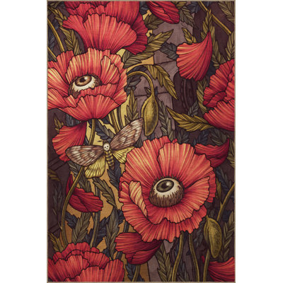 Mira Multi-Colored Red Rose and Eye Patterned Creative Modern Decorative Rug