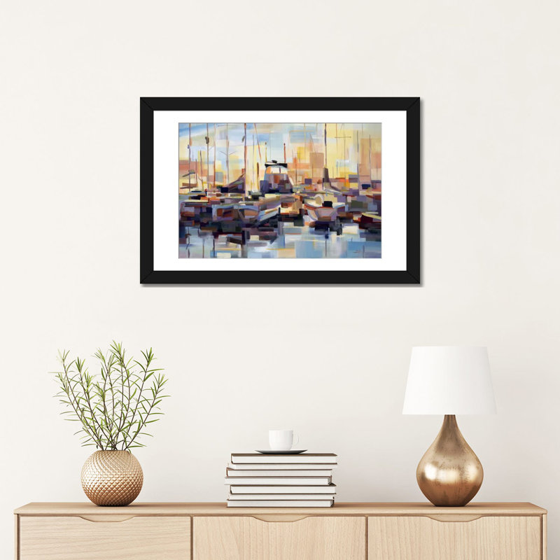 «Bateaux», reproduction sur toile, Papier d'art encadré noir, Blanc, H 24 po x l 32 po x P 1 po