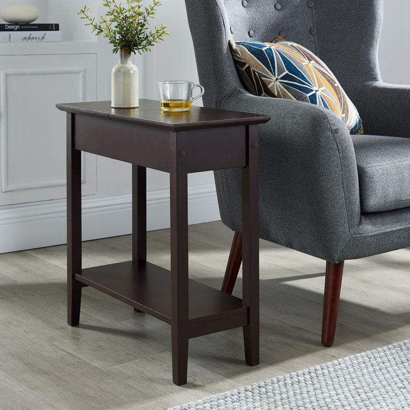 Ilithia Nightstand with Flip Top Storage & Open Shelf, Slim Bedside Table for Small Spaces, Modern Narrow End Table for Bedroom or Living Room, Space-Saving Sofa Side Table Organizer